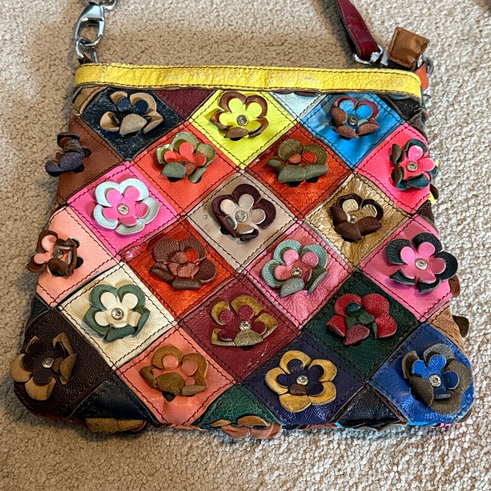 Leather Patchwork Flower Handbag Shoulder Strap C… - image 7